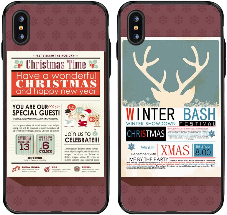 Christmas Cases for iPhone 10, TTOTT 2X Christmas Gift Floral New Fashion Merry Christmas Promotional Poster Slim Bumper Anti Scratch Shockproof Matching Couple Cases for iPhone X 5.8-inch