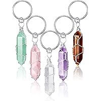 5 Pieces Crystals Stone Keychain Healing Stones Jewelry Hexagonal Crystal Keyring Quartz Pendants Keychain Quartz Crystal for