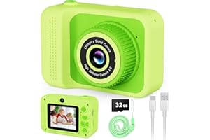 ABERLLS Kids Camera Toy for Age 3-8 Boys Girls, Birthday for Toddler3 4 5 6 7 8 Years Old, Children Selfie Digital Video Cameras with Protective Silicone Cover, 32GB SD Card, HD 1080p (Green)