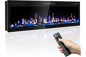 Ludatido 60 inch Electric Fireplace Wall Mounted and Recessed with Remote Control, Color Adjustable/Realistic Flame W/Timer 1500/750W Fireplace Heater with Log