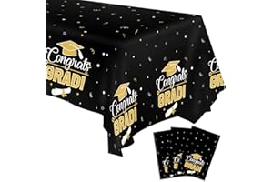 SANBADA 3 Pieces Graduation Tablecloth, 2024 Graduation Party Supplies, Graduation Party Decorations 2024, Graduation Table Decorations 2024, Large Size Plastic Tablecloth 108” x 54” (Black and Gold)