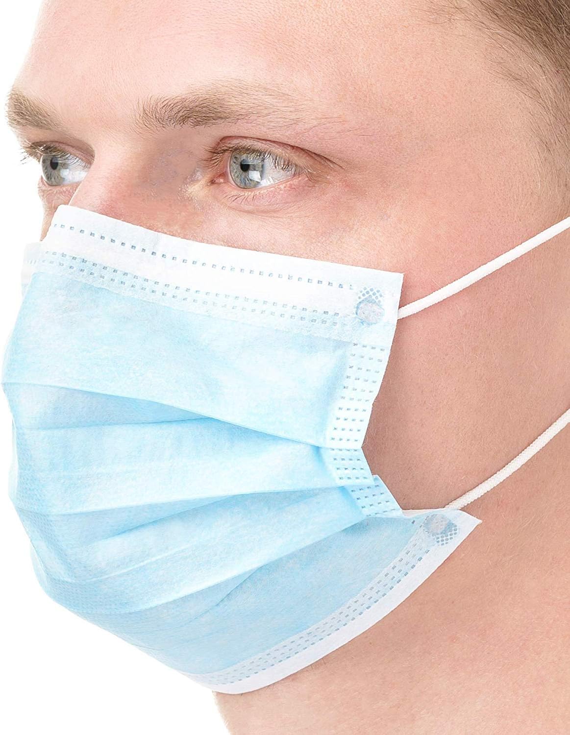 20x Disposable Face Masks with Elastic Earloops - 3 layers - Safety Mask Pro (Light Blue)