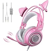 SOMIC G951s Pink Stereo Gaming Headset with Mic for PS4,Xbox,PC,Mobile Phone,3.5mm Noise Reduction Cat Ear Headphones Lightweight Over Ear Headphones for Woman
