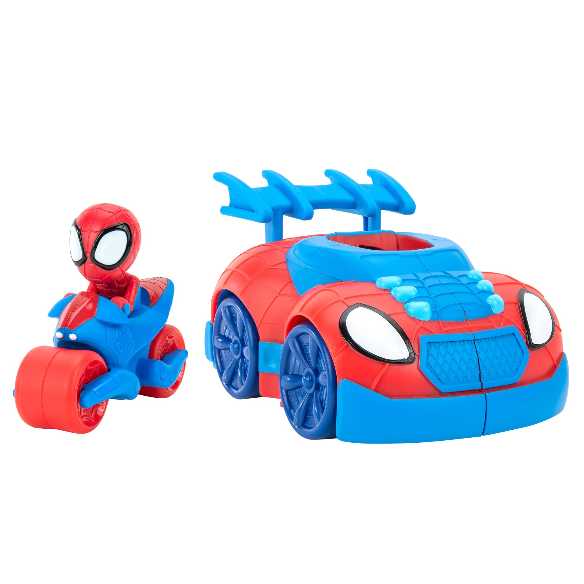 Spidey and his Amazing Friends Marvel's SNF0113 2 n 1 Strike Feature Vehicle-Launch Web Cycle-Must-Have Toy for All Spidey Fans