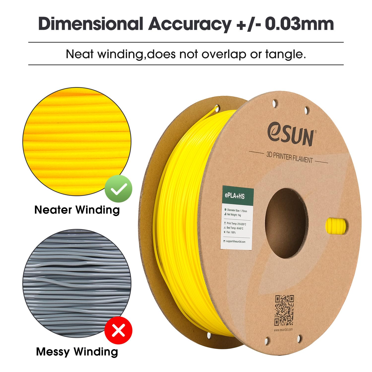 eSUN PLA+ Filament 1.75mm, PLA+HS Hochgeschwindigkeitsdruck 3D Drucker Filament Maßgenauigkeit +/- 0.03mm, 1KG Spule (2.2 LBS) Speedy PLA Plus Filament für High Speed Drucker,Gelb 3