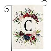 Monogram Letter C Garden Flags, Summer Garden Flag 12x18 Double Sided Floral Yard Flags Small Burlap Family Last Name Initial Garden Flag for Outside Decorations(C)