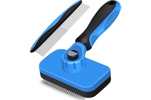 KYHSC 2PCS Self Cleaning Slicker Brush & Dog Comb - Skin Friendly Deshedding Grooming Tool for Dogs, Cats and Small Animals, Professional Deshedding Dematting Tool for Long and Short Haired Pets (Blue)