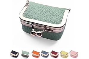 HBYJLZYG Genuine Leather Mini Jewelry Box - Portable Vintage-inspired Genuine Leather Coin Purse Jewelry Case with Kiss Lock, Mini Jewelry Organizer for Women (Green)