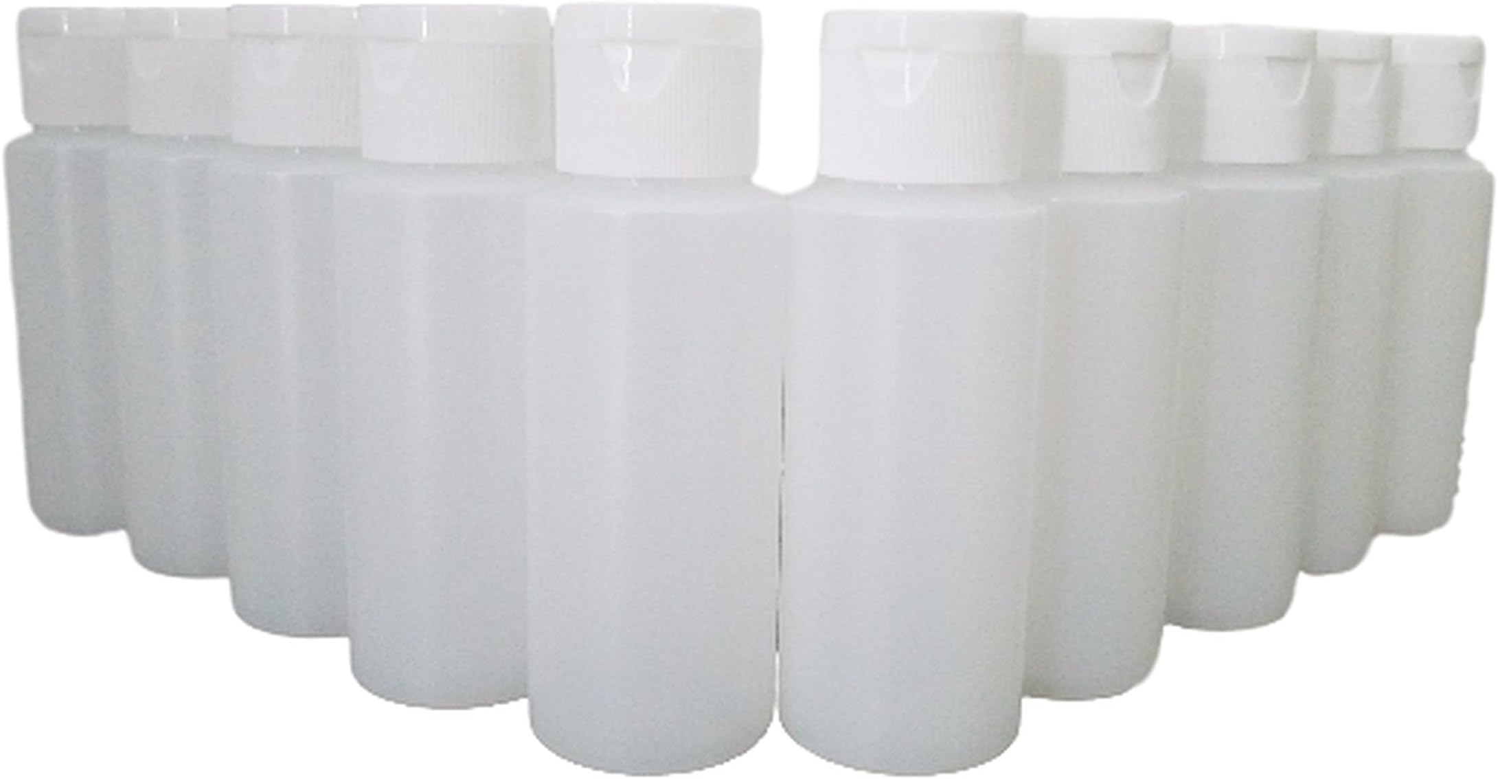Kelkaa 2oz HDPE Durable Plastic Travel Size Bottles with White Flip Top Cap Natural Clear Containers for Any Liquid Products, Multi Purpose Refillable Empty Bottles (Pack of 10)
