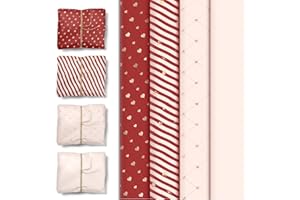 NICROLANDEE 24 Sheets Valentine's Day Wrapping Tissue Paper, Pink Red Gift Wrap Paper with Foil Gold Heart Dots for Birthday, Mother's Day, Father's Day, Wedding Gift Packing, 15 x 20 Inch