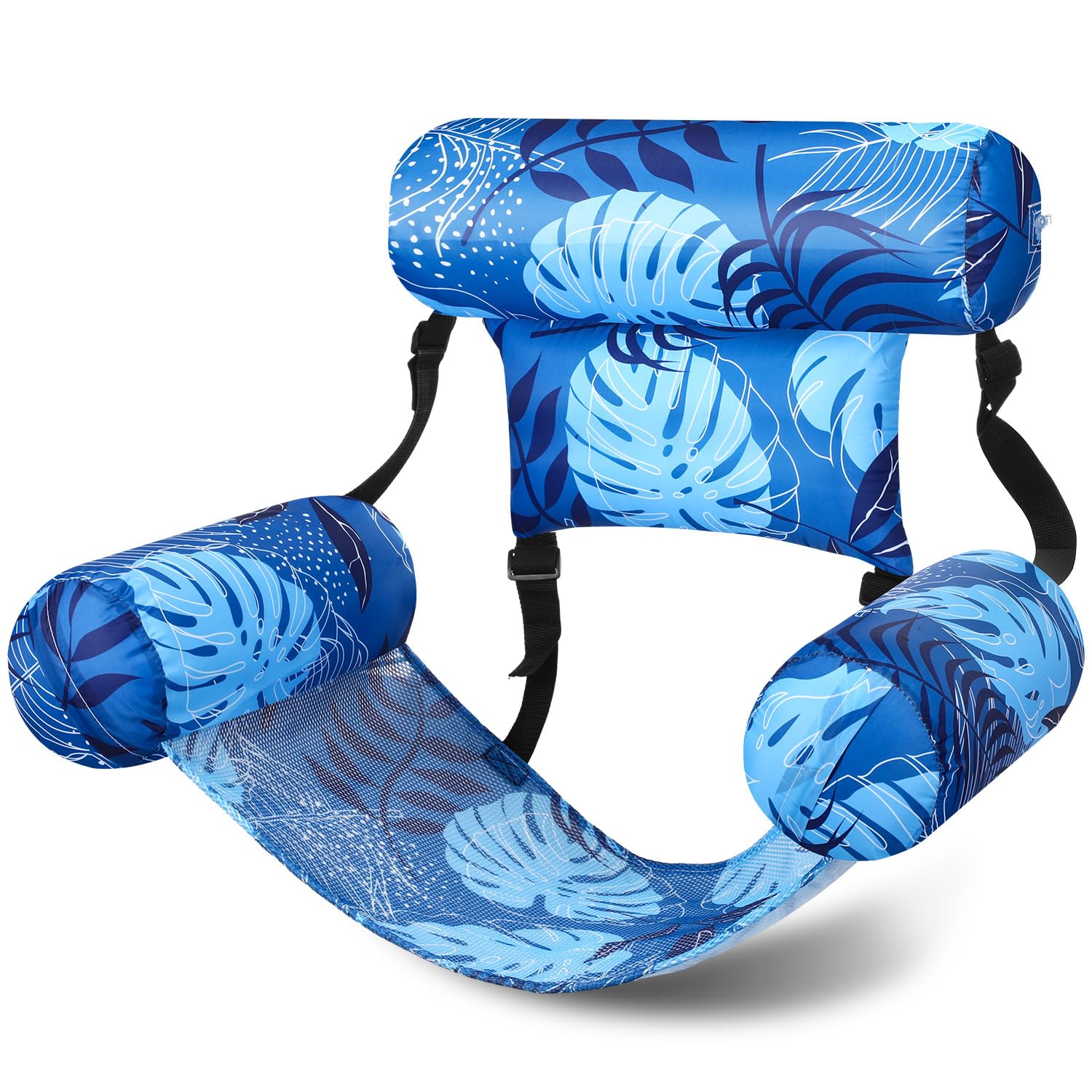Photo 1 of Sonwyoung Inflatable Pool Floats Adult Floating Lounge Chairs Adjustable Hammock Water Floating Chair Swimming Tropical Plants Pattern for Party Summer Water Beach Lake Fun(Blue)
