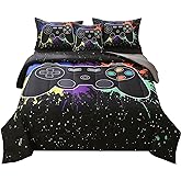 JQinHome Twin Gamer Comforter Sets for Boys&Girls ,6 Piece Bed in A Bag 3D Video Game Bedding -All Season Microfiber Gamer Bedding Sets for Kids, with Pillowcase, Flat & Fitted Sheet,Cushion Cover