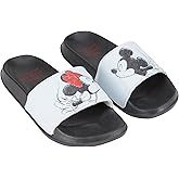Disney Ladies Minnie and Mickey Slides - Ladies Classic Mickey and Minnie Mouse Slide Sandals Mickey & Minnie Mouse Slip On Slides