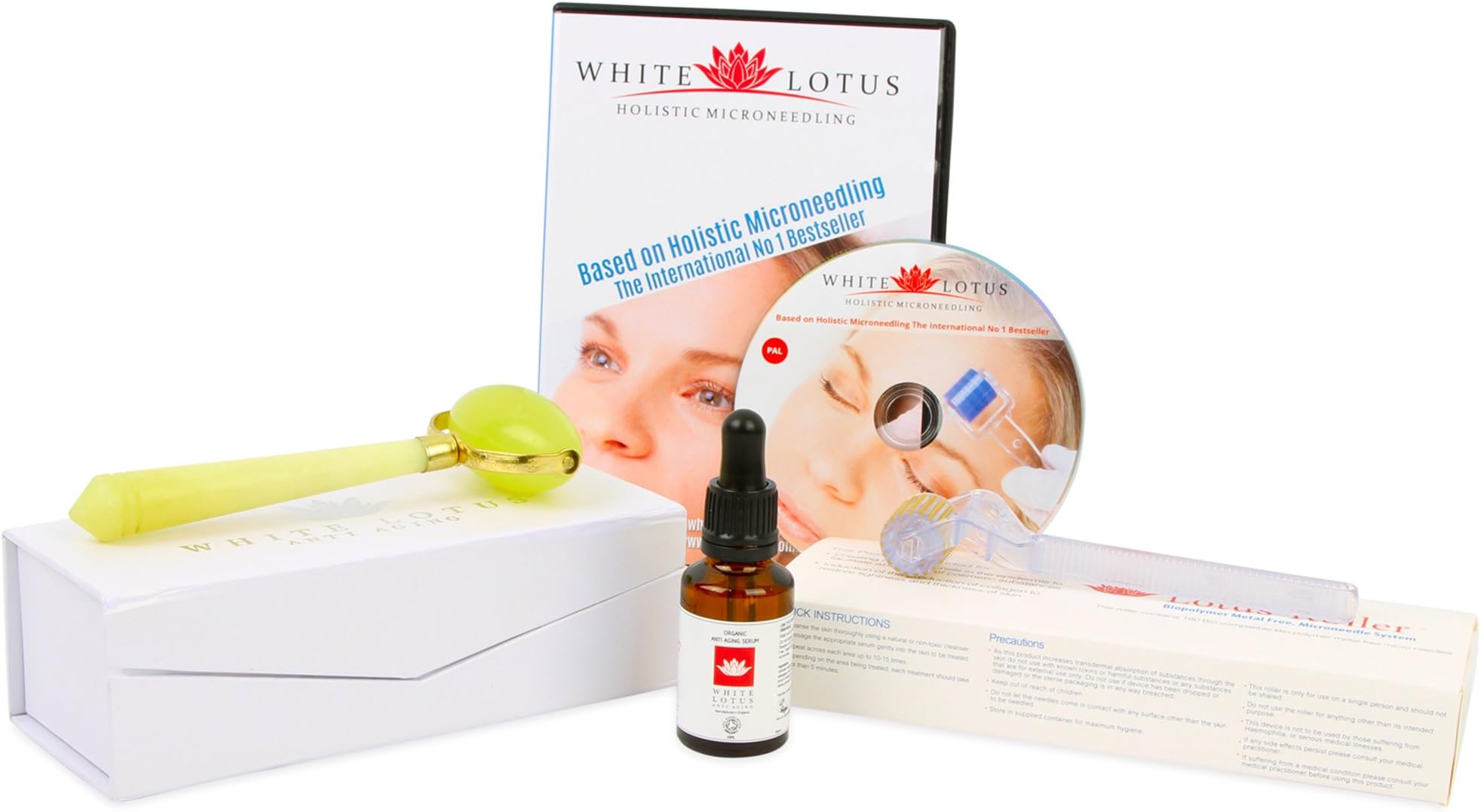White Lotus Anti Aging Pack- Sensitive Skin Dermaroller 1.0, Green Tea Oil Organic Anti Aging Serum, Jade Roller For Face & Free Instructional DvD- The Experts In Derma Rollers & Skin Needling