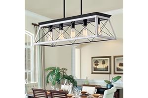 XIPUDA 5-Light Pendant Lights Fixture, Farmhouse Chandeliers for Dining Room, Rustic Island Lights for Kitchen, Rectangular Chandelier Rustic Farmhouse Light Fxiture