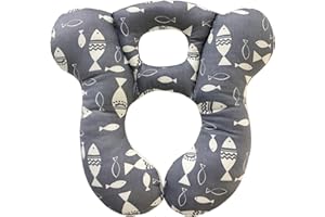 DEEZOMO Baby Travel Pillow,Soft and Skin Friendly Kids Cushion for Car Seat - Newborn Pillow for Pushchair,Car Seat,Travel (Gray Fish)