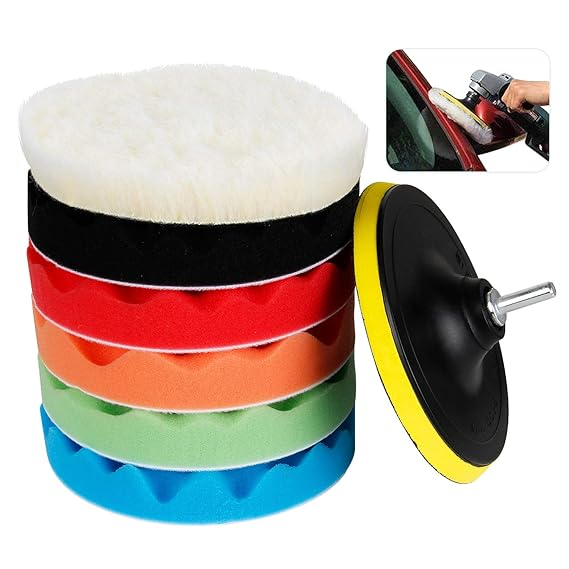 KOROSTRO Auto Polierschwamm, Auto Polierpad Set 6 Inchs Polierteller aus Schwamm und Wolle Polieraufsatz Bohrmaschineb Polier