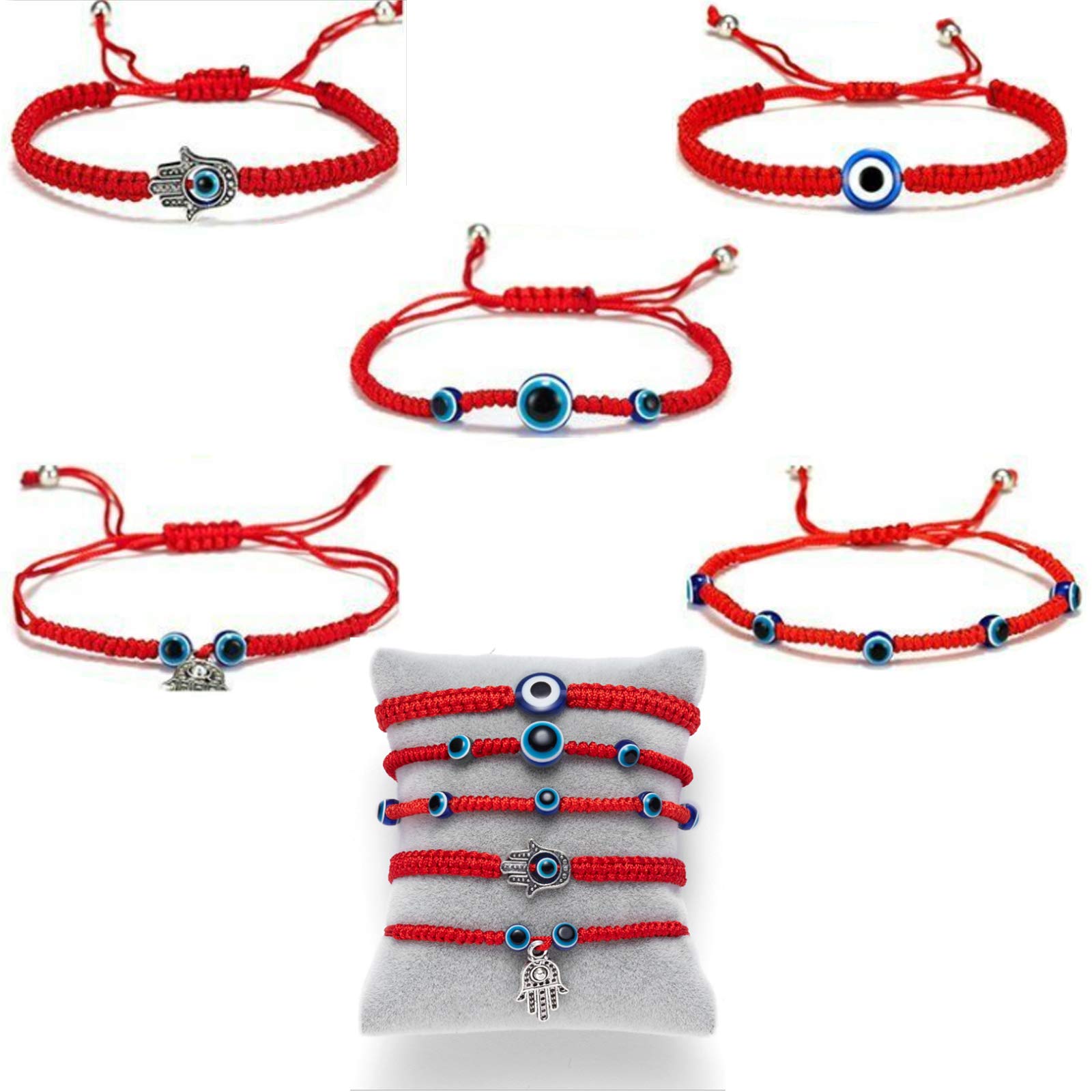 5 Pieces Evil Eye Bracelet Classic Red Glass Charm Bracelet Adjustable Simple Classic Braided Rope Good Luck Bracelet for Unisex, One Size, Metal, One Size, Metal