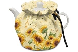 Xoenoiee Sunflower Music Notes Print Tea Pot Cover Tea Cozy Insulation Teapot Cosy Tea Pot Warmer Cover for Home Kitchen Table Teapot Kettle Cover Keep Warm