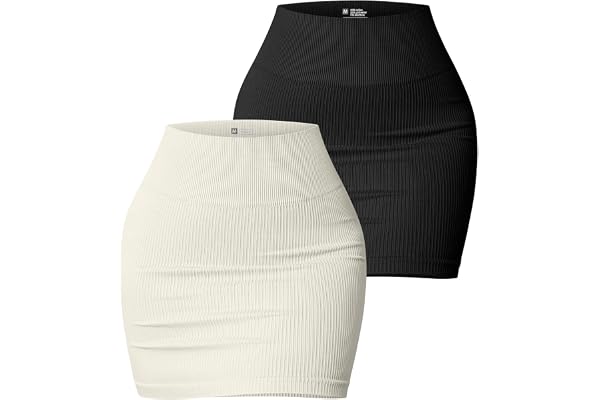 OQQ Women's 2 Piece Skirts Basic Versatile Stretchy Ribbed Casual High Waist Mini Skirt