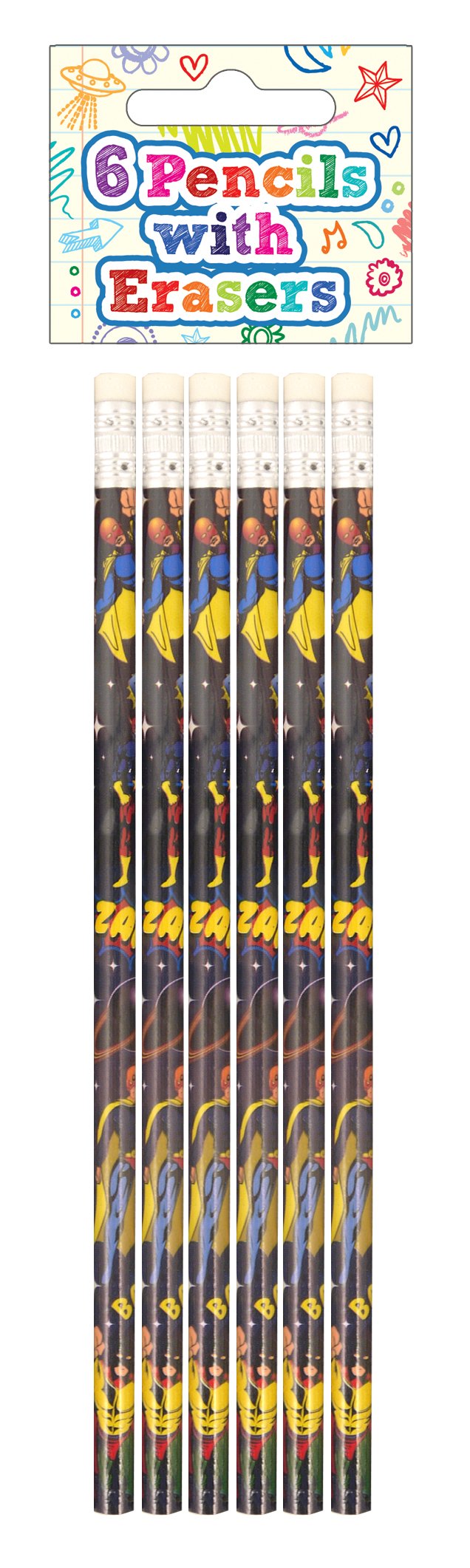 HENBRANDT 12 x Super Hero Pencils with Erasers on Top