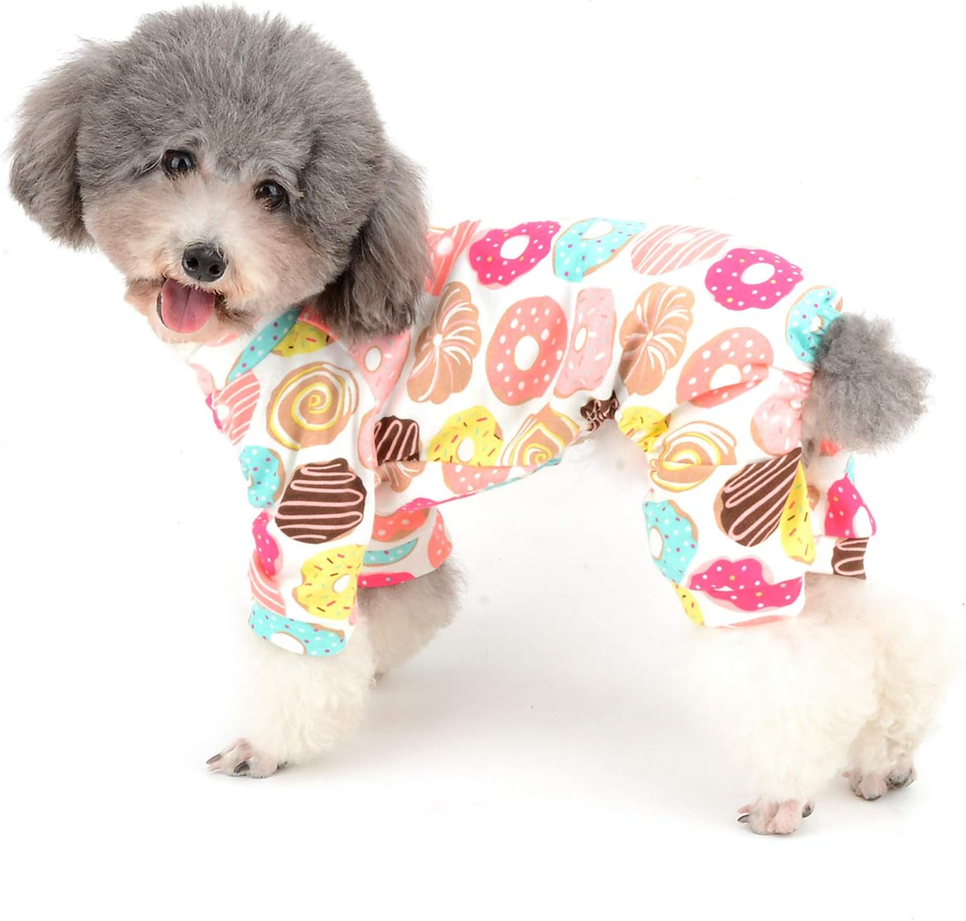 Ranphy Dog Cotton Pajamas Doggy Adorable Print Jumpsuit Pet Cute Donut Pattern Pjs British style Doggie Rompers Pyjamas Clothes Size L