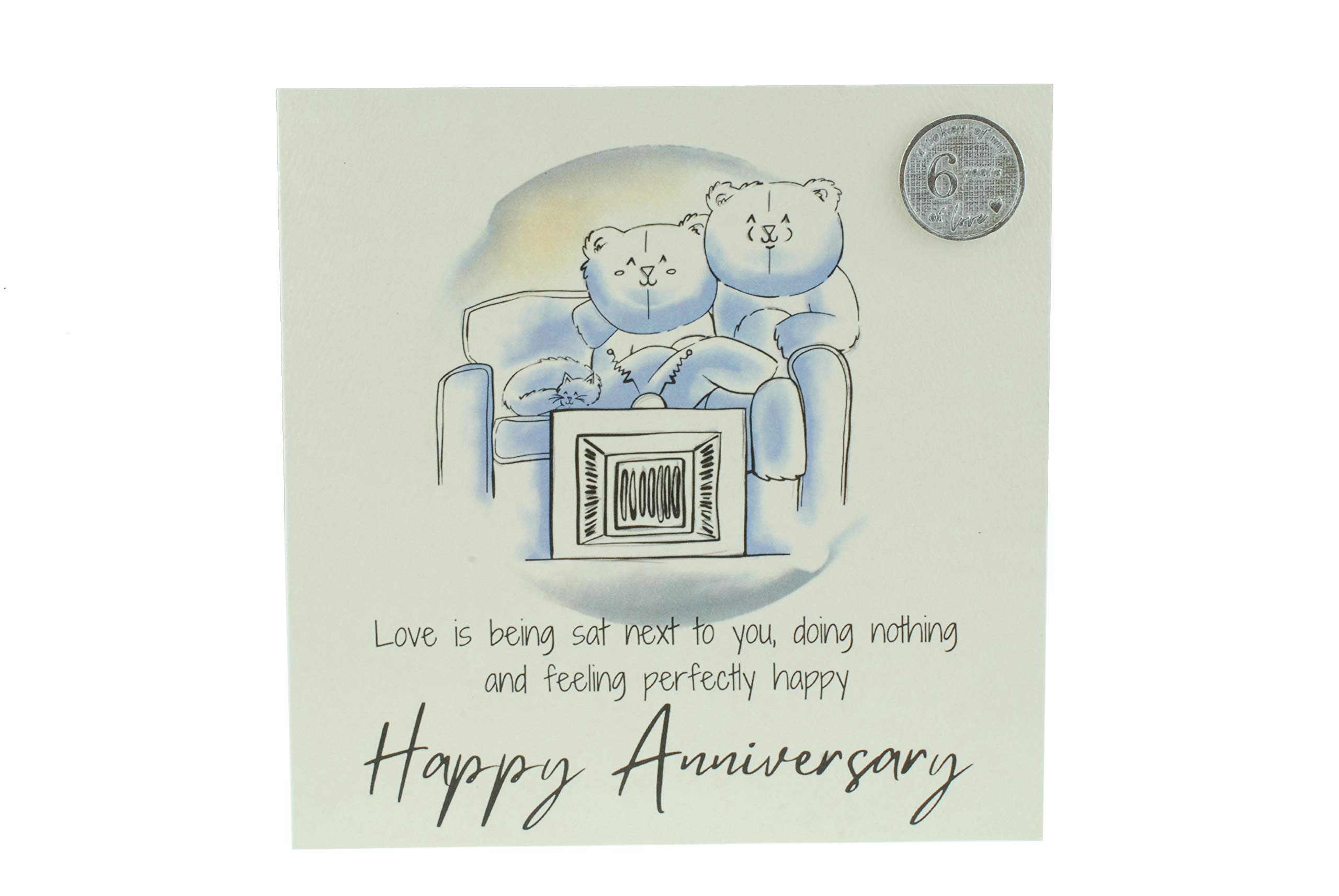 Cute 6th Anniversary Card, Relaxed Bears – Free Metal 6th Anniversary Love Token Gift (gc-annitv06)
