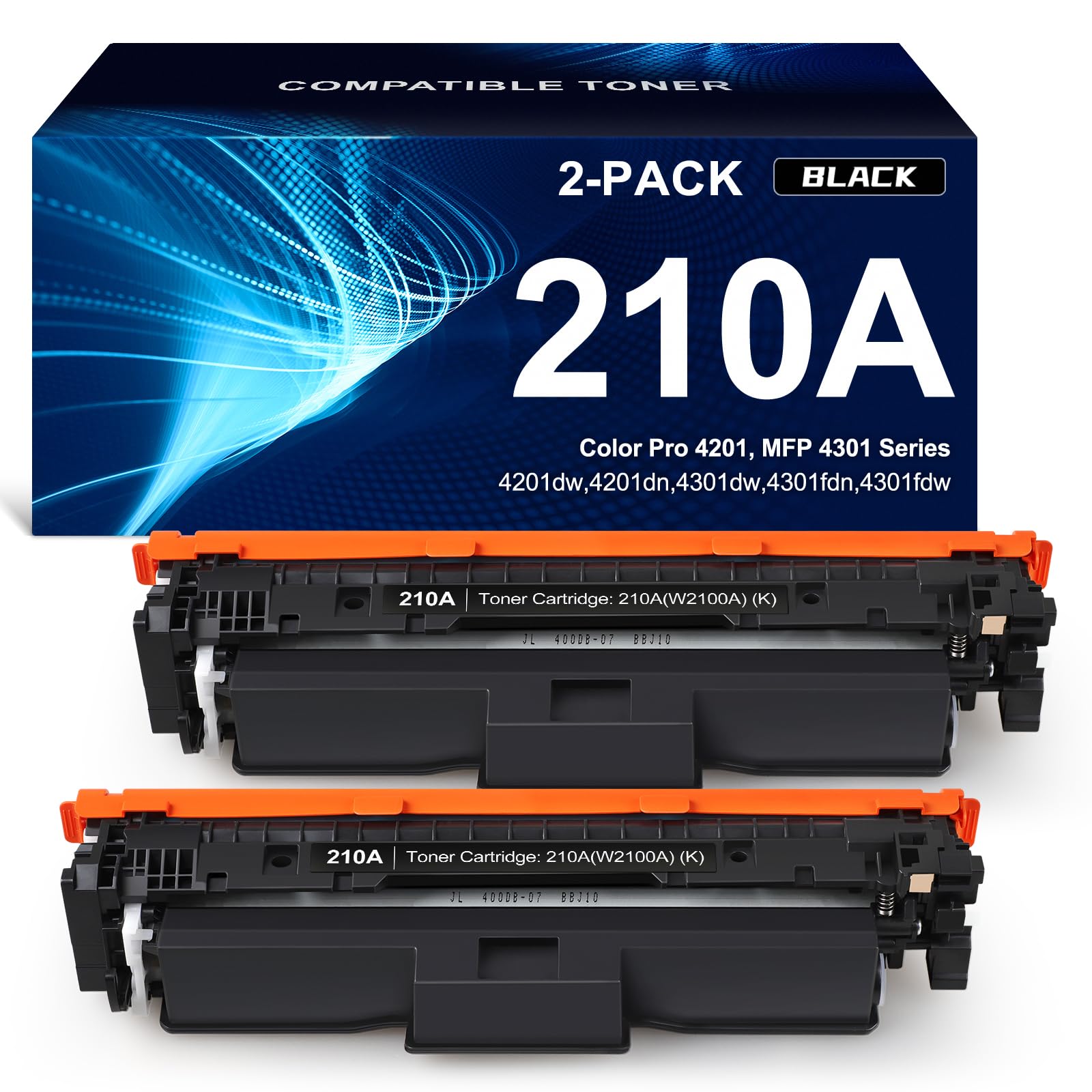 Photo 1 of 210A Black Toner Cartridges 2 Pack Compatible Replacement for HP 210A 210X W2100A W2100X Works for HP Color Pr MFP 4301 4201 Series 4201dw 4201dn MFP 4301dw 4301fdn 4301fdw Printer 2-Pack
