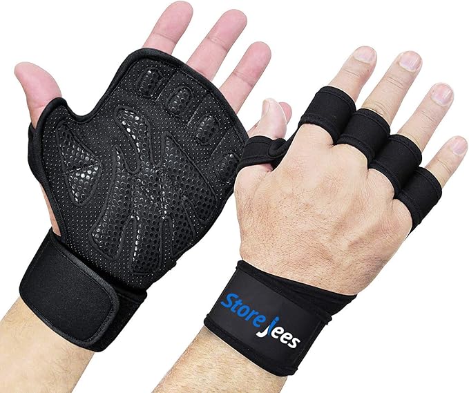 Gym Fingerless Strong Enhanced Grip Workout Gloves for Men Women