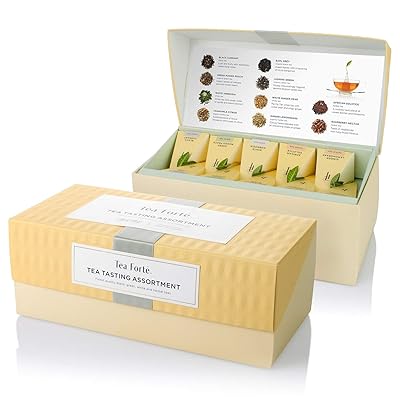 Tea Fort&eacute; TEA TASTING ASSORTMENT Presentation Box Tea Sampler, Assorted Variety Tea Box, 20 Handcrafted Pyramid Tea Infuser Bags &ndash; Black Tea, White Tea, Green Tea, Herbal Tea