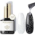 modelones Glitter Gel Top Coat, Iridescent Silver Mix Glitter Gel Polish No Wipe Top Coat Glossy Sparkly Finish Long Lasting Soak Off Rainbow Shimmer Glitter Gel Nail Polish Nail Art Gift, 10ml