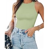 MANGOPOP Tank Top Body Suits Women Sexy Crew Neck Racerback Halter Ribbed Sleeveless Bodysuit for Women