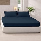 Rajlinen King/California King Waterbed Sheets Set, 100% Microfiber, Fits Up to 16 Inch Deep Pockets, Attached Fitted and Flat Sheets, 4 Piece, Soft, Cooling, Navy Blue Solid