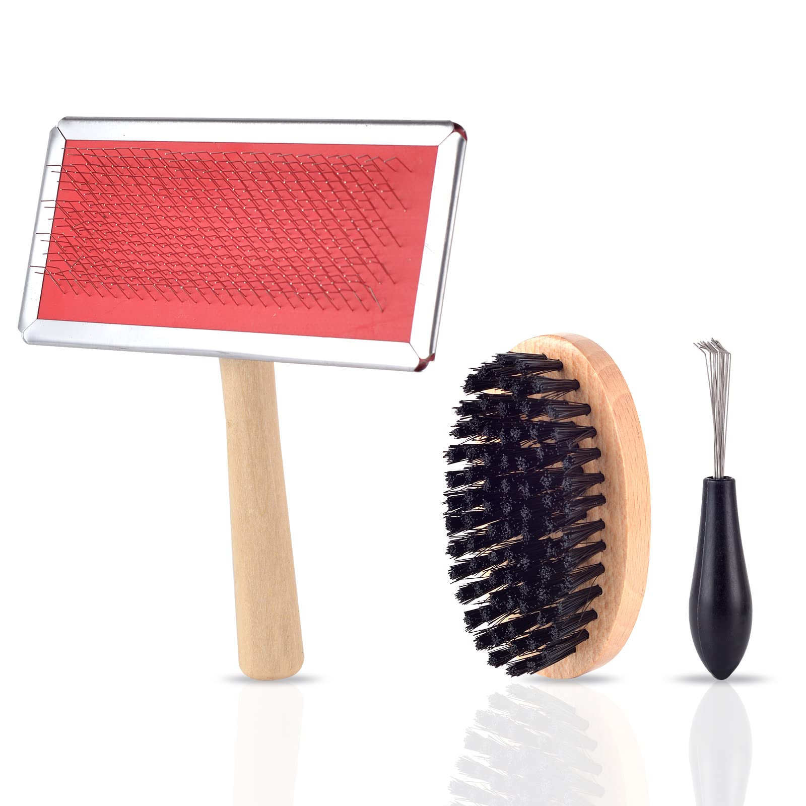 WangCang 3-Piece Lambskin Brush Set: Sheepskin Brush, Wool Brush and Hair Brush Cleaner for Lambskins and Sheepskins