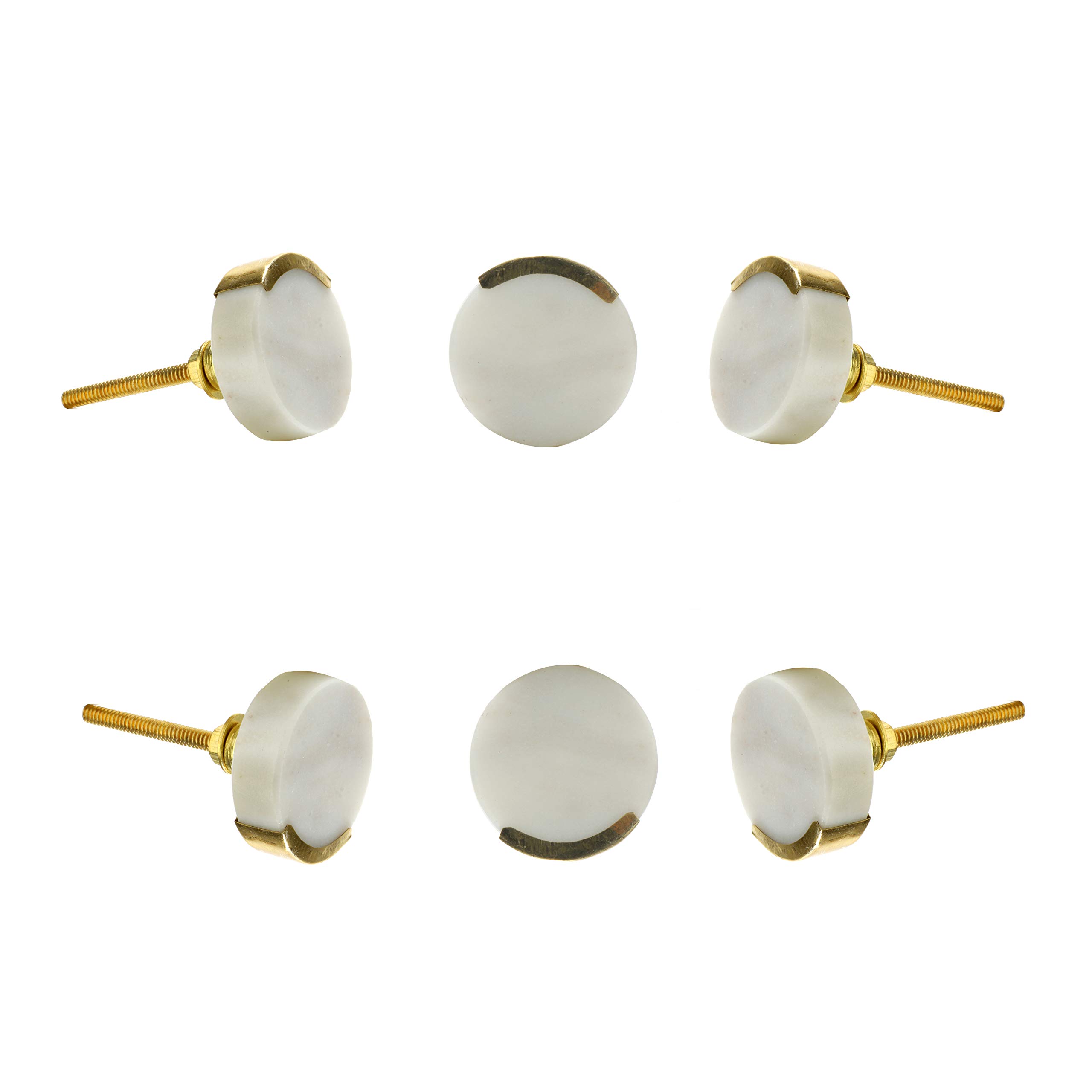 Perilla Home Round Stone White knobs Set of 6 Cabinet Hardware Finger Pull Kitchen Cupboard Metal Door Dresser Wardrobe and Drawers Pull