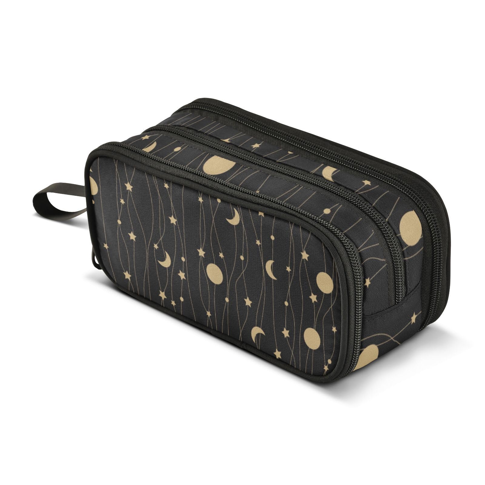 ISAOA Big Capacity Pencil Cases Stars Moon Black Pouch Bag Large Pen Bag Stationery Bag for Girls Boys Adults Student