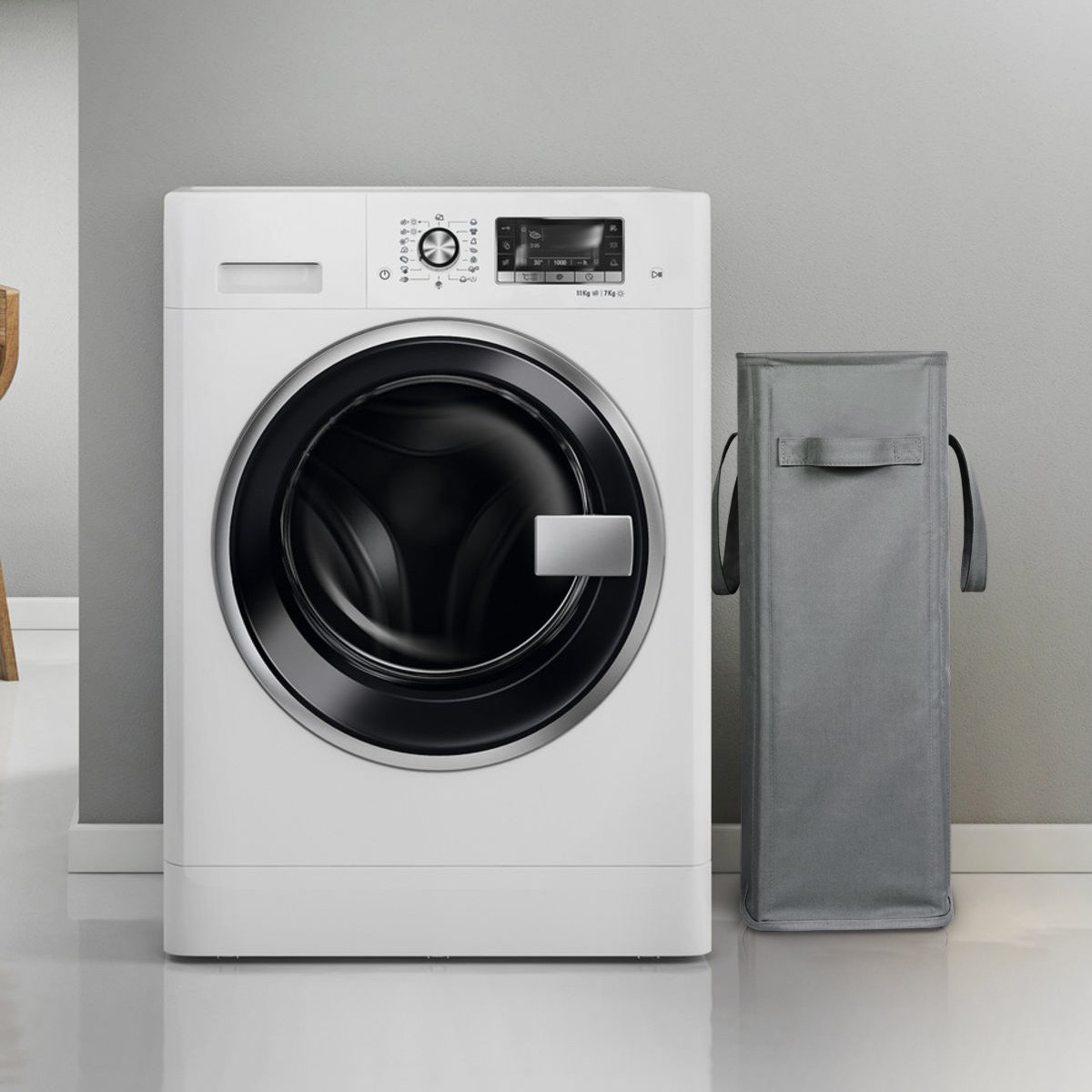 Chrislley Slim Laundry Basket Hamper Handy Foldable Bag Handle Collapsible Oxford Cloth Basket Bin Organizer 44.5L（Grey）