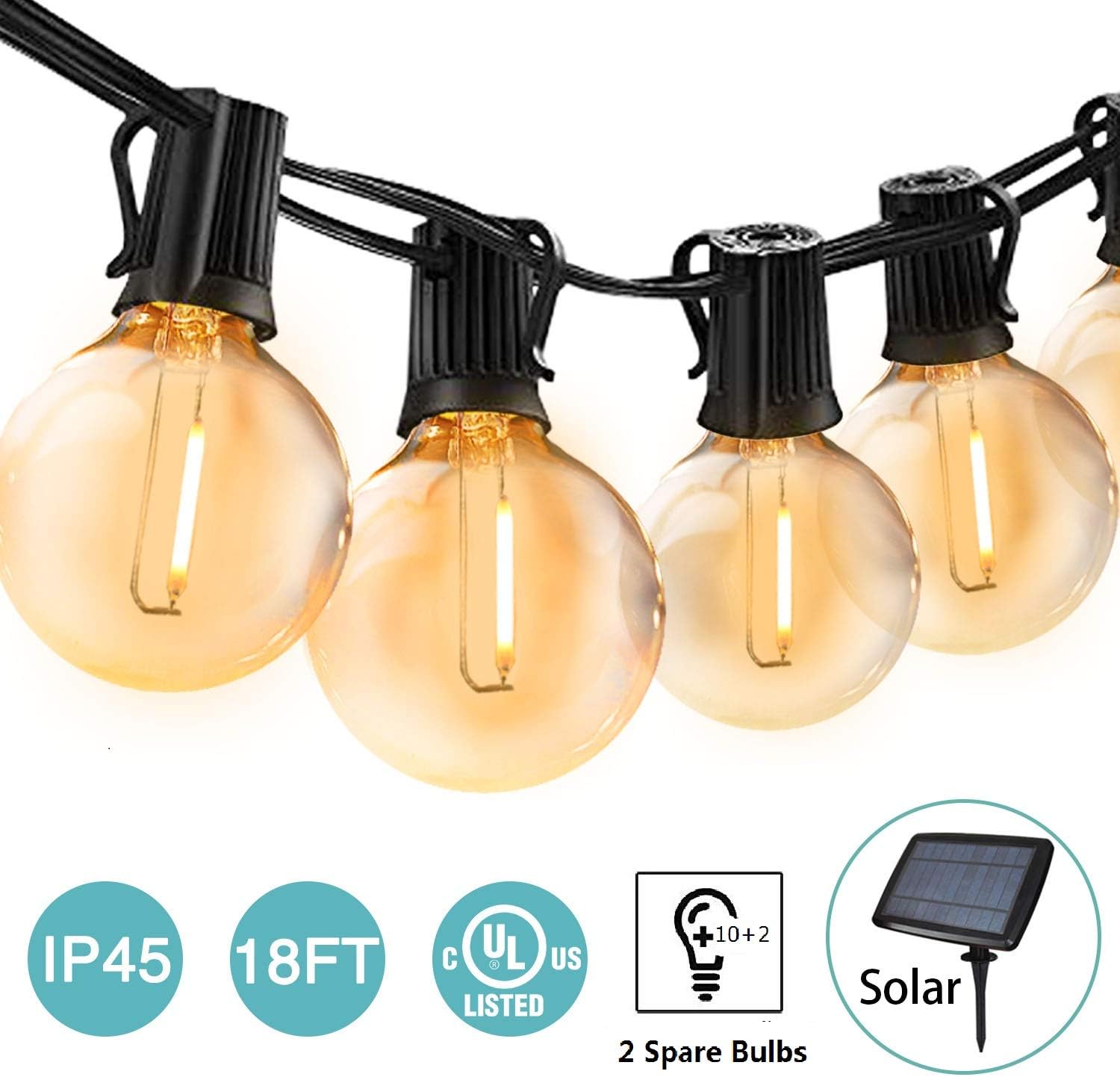 BRTLX G40 Solar String Lights 18Ft Waterproof Solar Rechargeable Garden