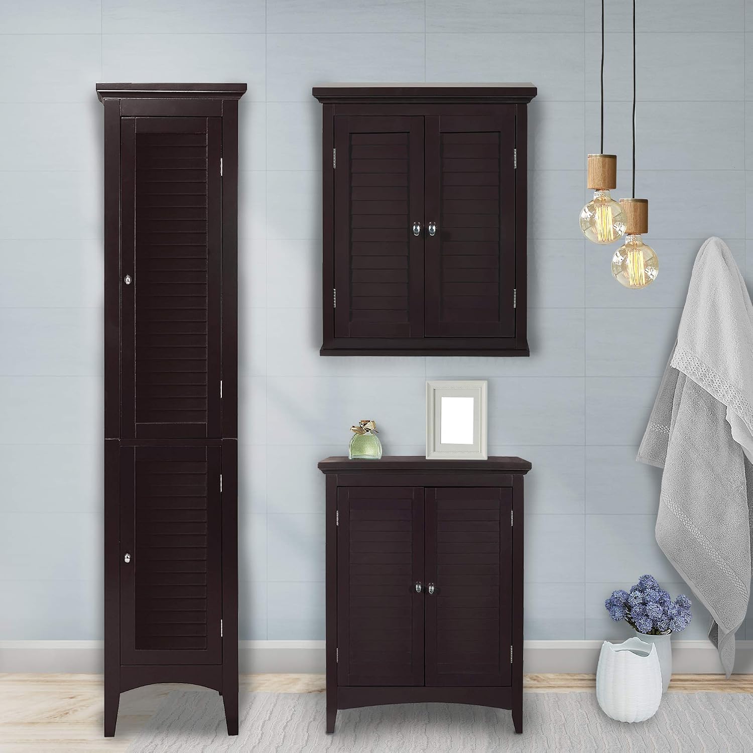 VERSANORA Teamson Home Bathroom Brown Wooden Standing Tall Cabinet Unit ELG-598, Darkbrown, 33.7 x 38.1 x 160 cm - Image 5