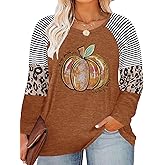 HDLTE Plus Size Pumpkin Shirts Women Halloween Thanksgiving Fall Shirt 2025