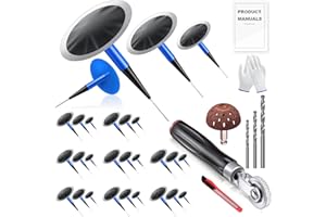 FullMayPro Tire Repair Patch Tool Kit Includes 24PCS Tire Patch Plugs(1.42"&1.81"&2.36"),Tire Patch Roller,Tungsten Buffing Wheel and Twist Drill Bits,Tire Patch Kit for Vehicles