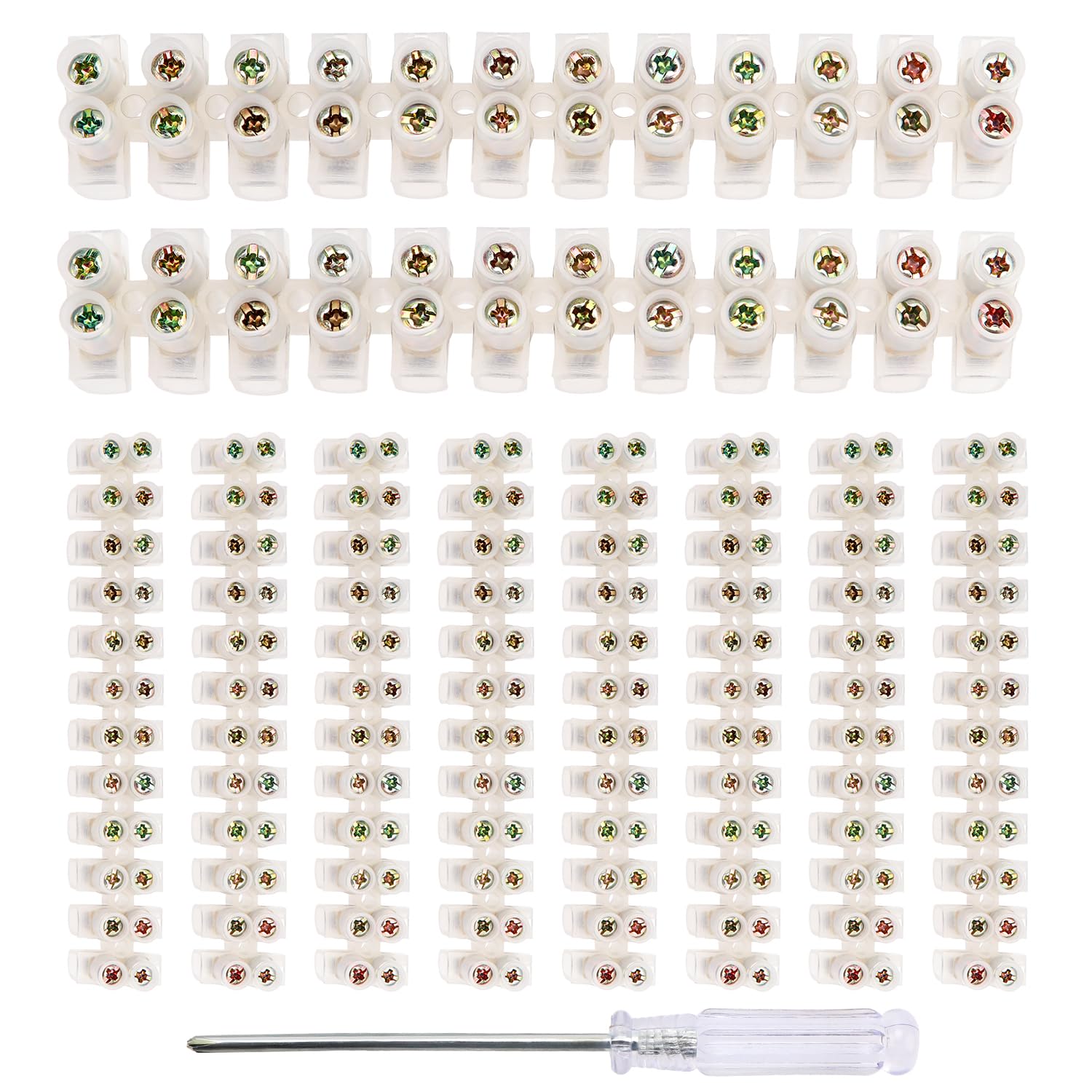 YIXISI 10 PCS 3A Dual Rows Chocolate Terminal Blocks, with Screwdriver, for Wiring Cable