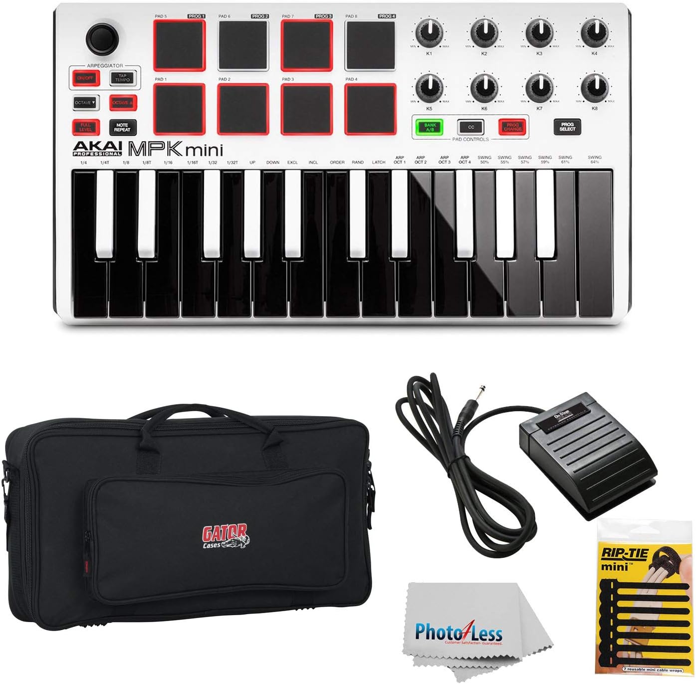 Akai Professional MPK Mini MKII White | 25-Key Ultra-Portable USB MIDI Drum Pad & Keyboard Controller with Joystick, VIP Software Download Included - Limited Edition