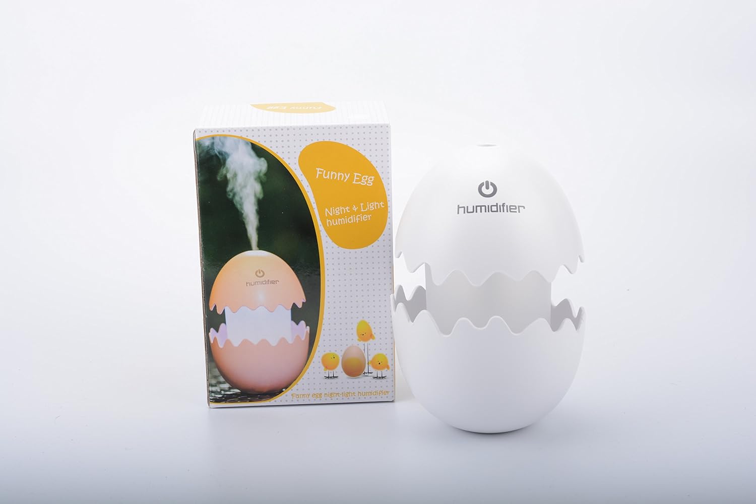 Kiwi Saler Portable Creative Funny Egg Humidifier Ultrasonic USB Cool Mist Purifier Air Diffuse with LED Colorful Light for Home Car Office etc, timing protection(WHITE)