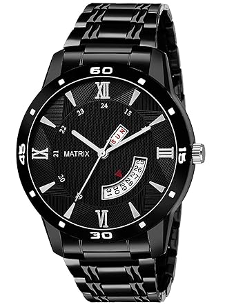 Premium Day & Date Functioning Black Dial Watch for Men & Boys (DD-47)