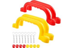 Restroma 4 Pieces Kids Playground Safety Handles Playground Grab Handle Bars Playground Accessories Equipment for Kids Outdoor Playset Backyard Playhouse Tree House Jungle Gym (Yellow,Red)