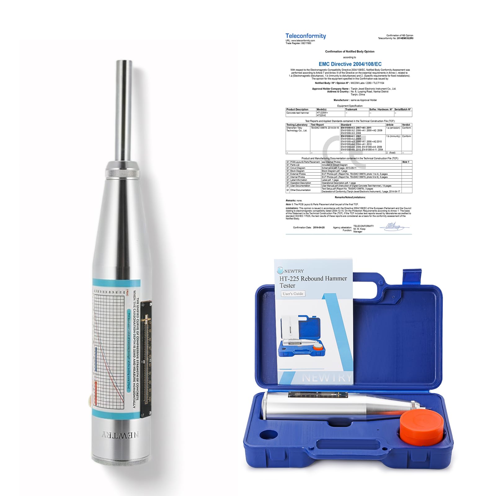 NEWTRY Portable Concrete Rebound Hammer Tester 10-60Mpa Resiliometer Hammer Test Meter Tool HT-225