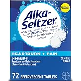 Alka-Seltzer Heartburn + Pain Effervescent Aspirin + Antacid Tablets, 72 ct | Fast heartburn relief and acid indigestion relief, with pain relief from aspirin