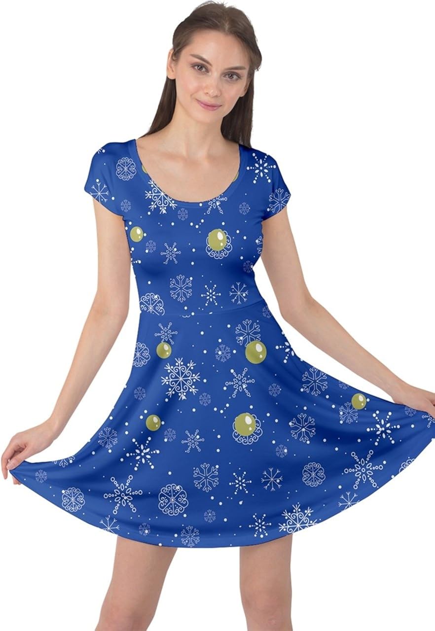 CowCow Womens Winter Christmas Tree Santa Deer Xmas Vintage Snowman Short Sleeve Dress, XS-5XL