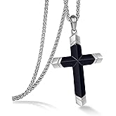 GTMJ Cross Necklace for Men -Stainless Steel & Gemstone Adjustable Box Chain 24-26in, Spiritual Jewelry Gift for Him, Everyday Wear